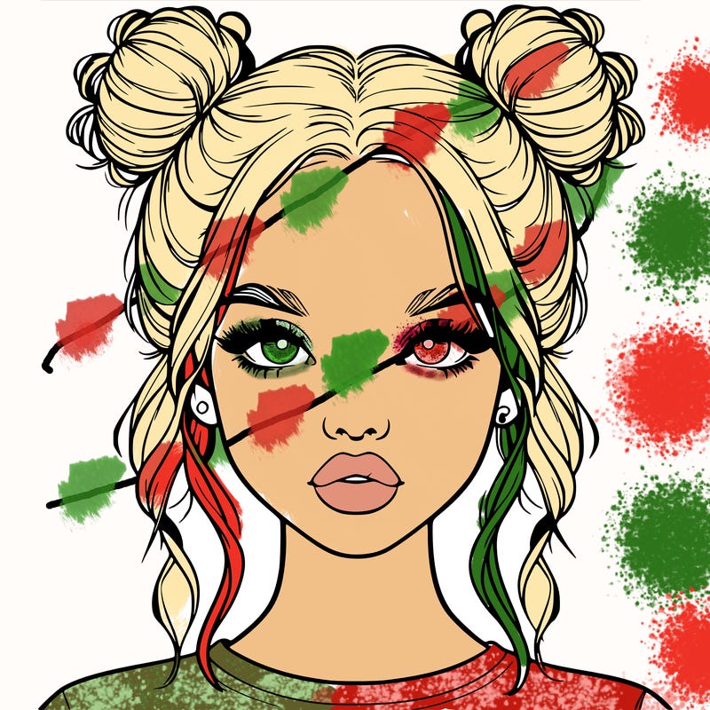 realistic girl with two buns in hair and lips