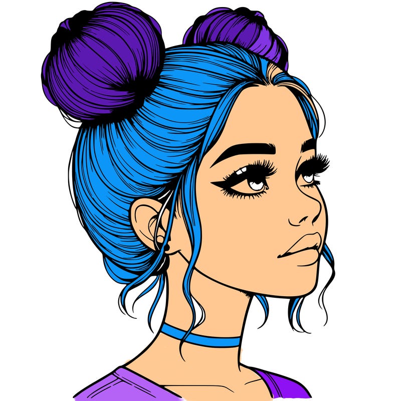 realistic girl with buns on the top of her head