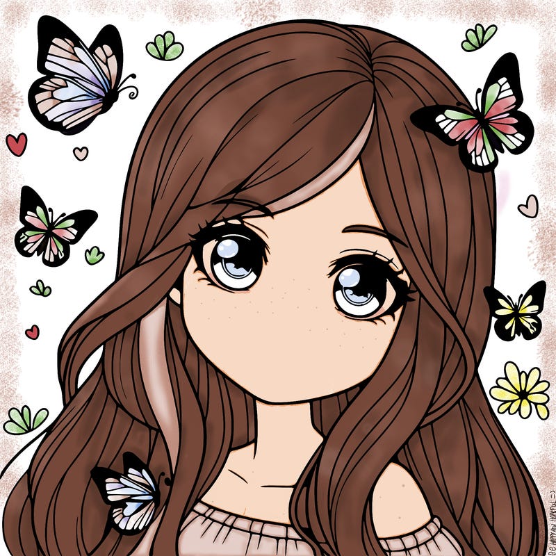 realistic girl with butterflies around her