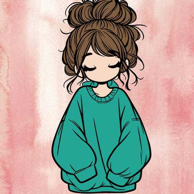 girl with baggy sweatshirt and messy bun