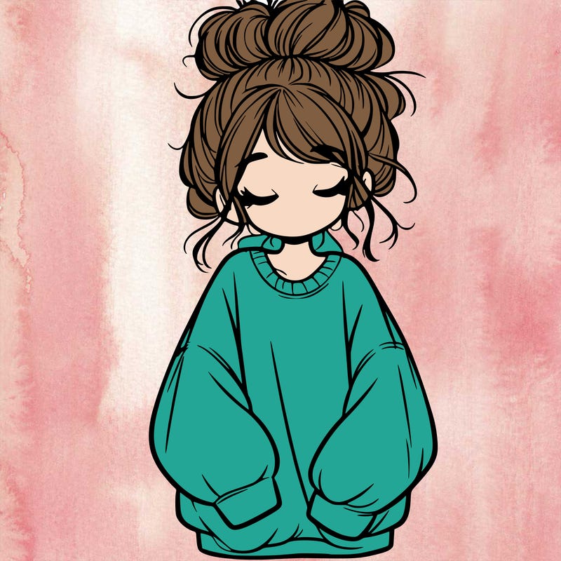 girl with baggy sweatshirt and messy bun