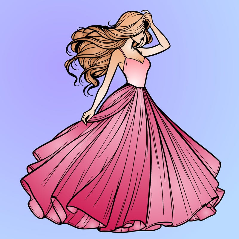 realistic woman with dress flowing in the wind