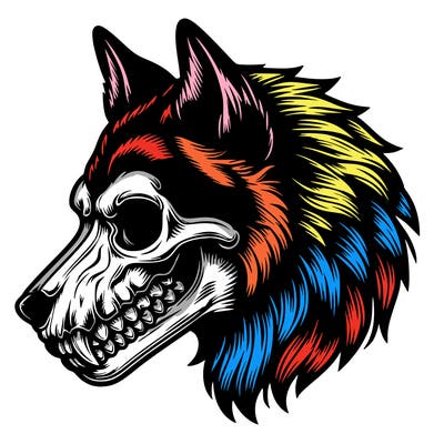 realistic wolf with skull face