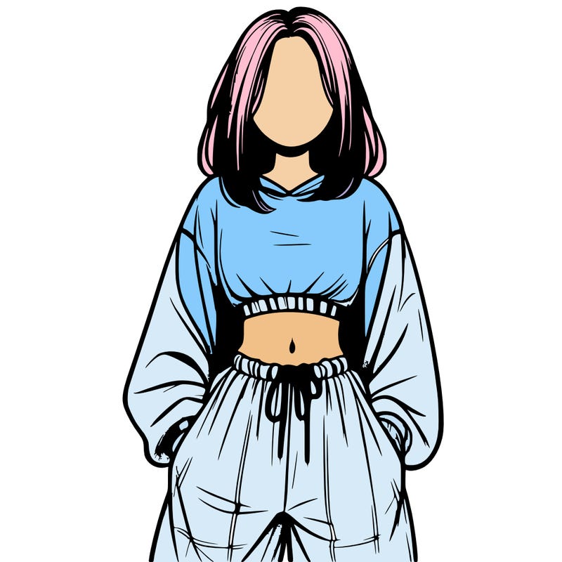 realistic girl faceless with baggy pants and a crop top