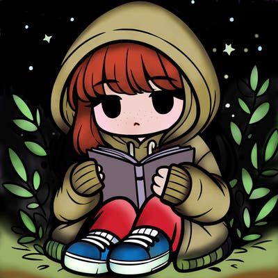girl in oversized hoodie reading a book