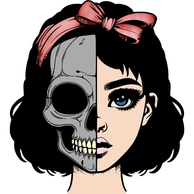realistic girl with half skull mask
