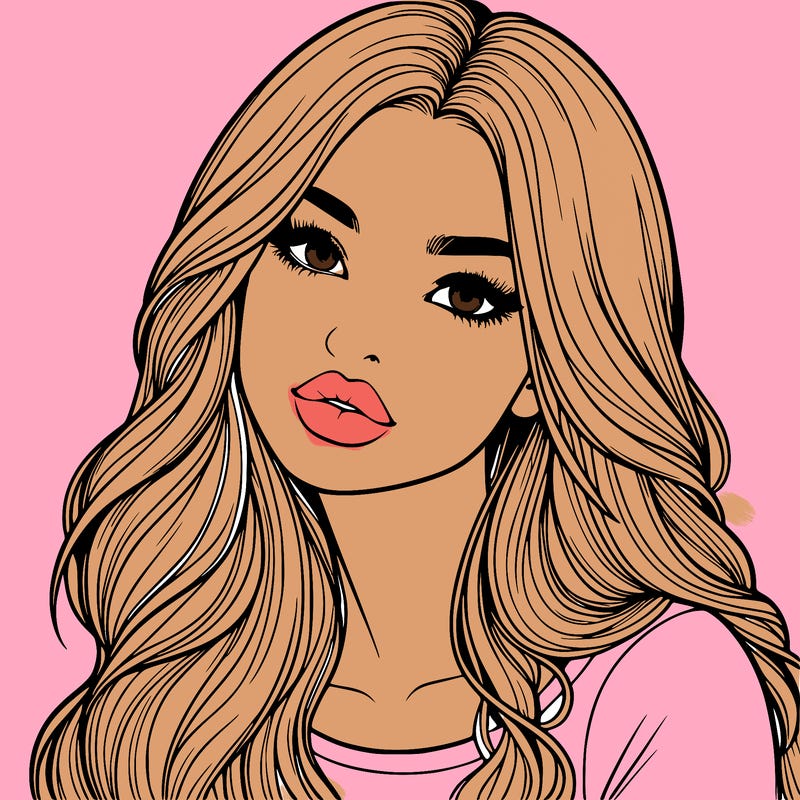 realistic girl with hair on her hair and lips