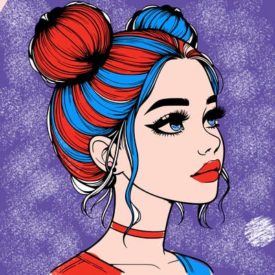 realistic girl with buns on the top of her head