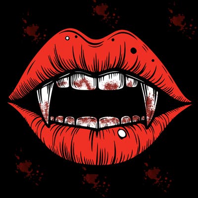 lips with vampire teeth