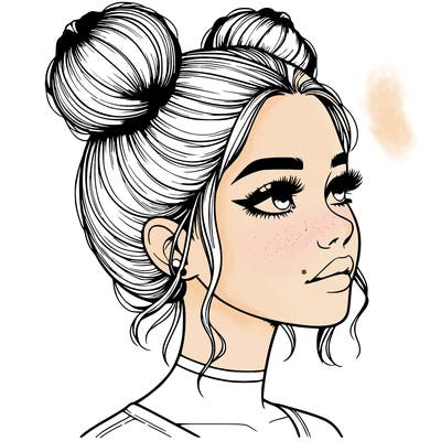 realistic girl with buns on the top of her head