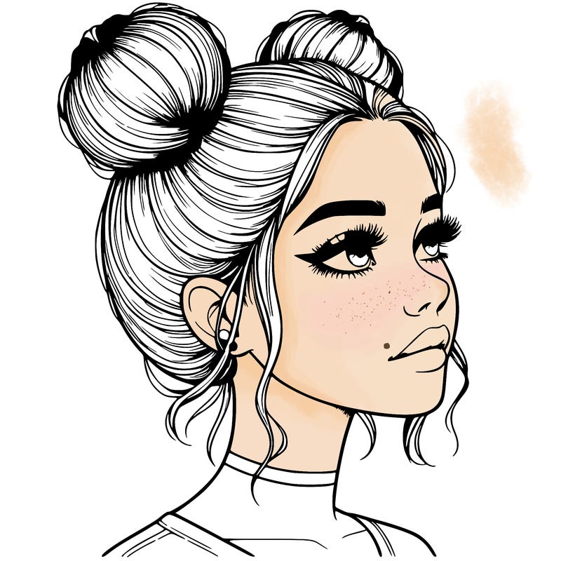 realistic girl with buns on the top of her head