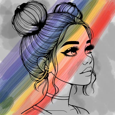 realistic girl with buns on the top of her head