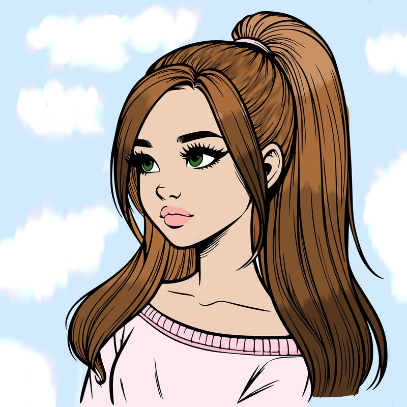 realistic girl with a high ponytail