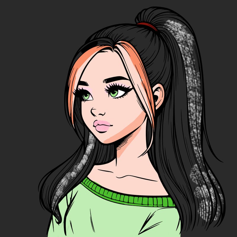 realistic girl with a high ponytail
