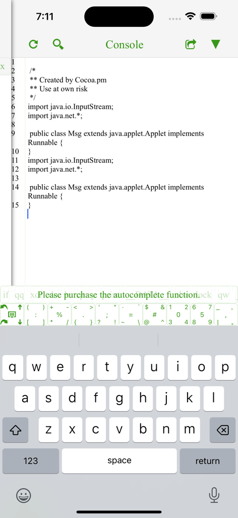 Perl IDE Fresh Edition - Mobile code editor interface of Perl IDE Fresh Edition showing a programming screen with keyboard