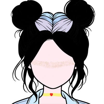 realistic girl with buns on the top of her hair