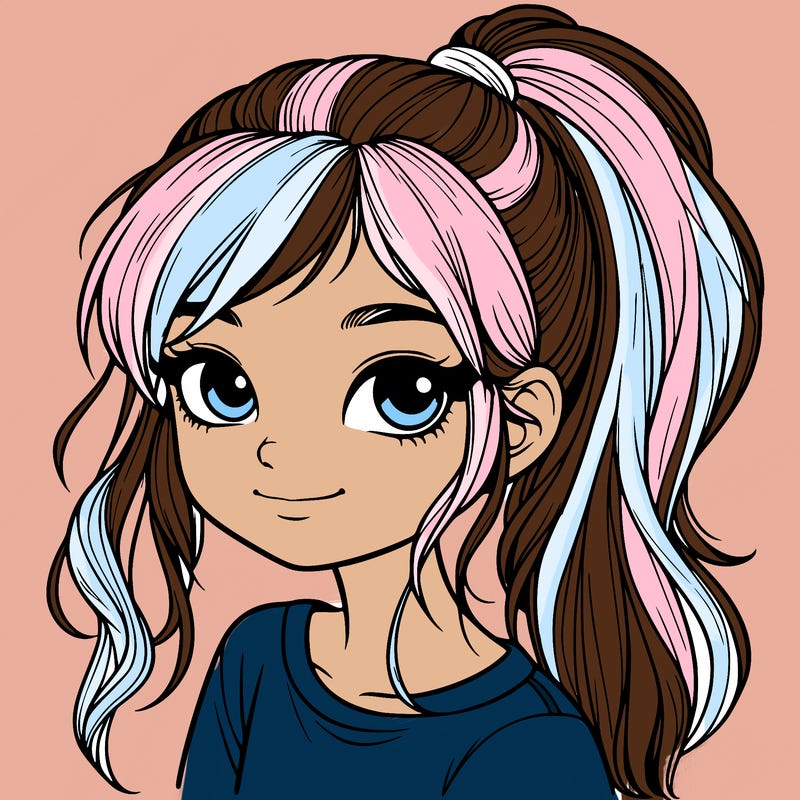 realistic girl with ponytail