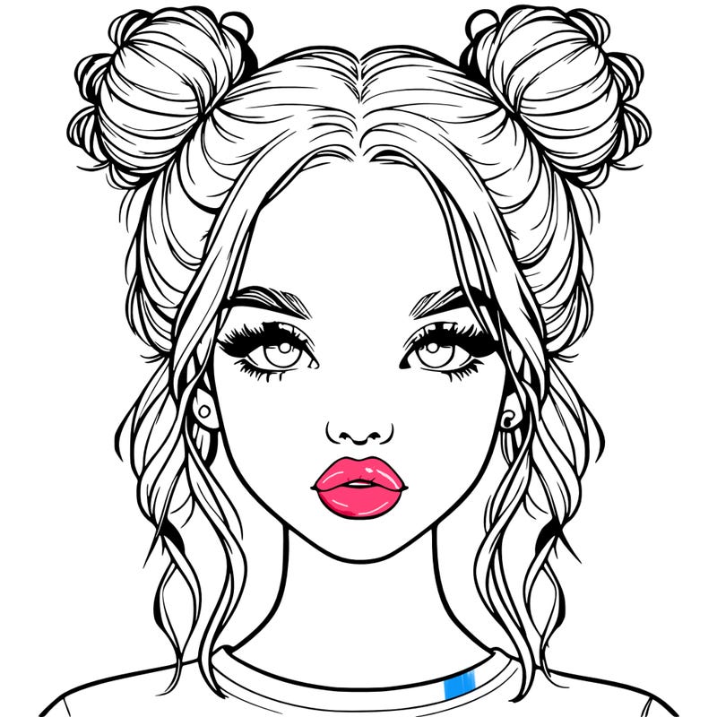 realistic girl with two buns in hair and lips