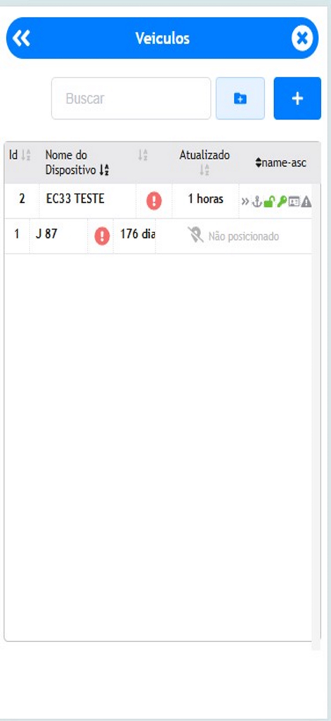 Nasa Rastreador GPS - List of tracked vehicles and device statuses in the Nasa Rastreador GPS app dashboard