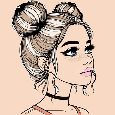 realistic girl with buns on the top of her head