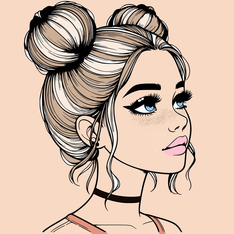 realistic girl with buns on the top of her head