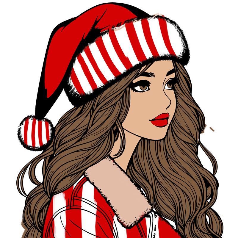 realistic girl in santa hat