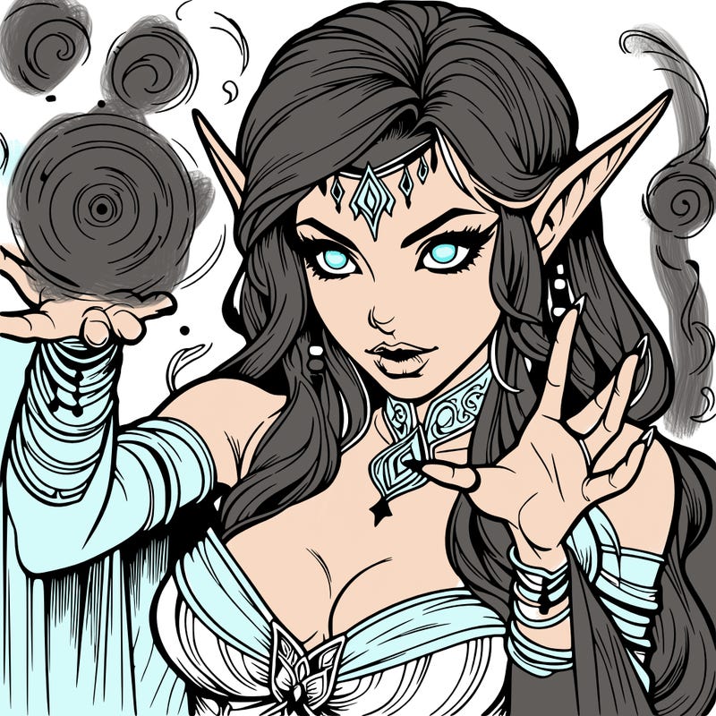 realistic scary beautiful elf sorceress casting spell