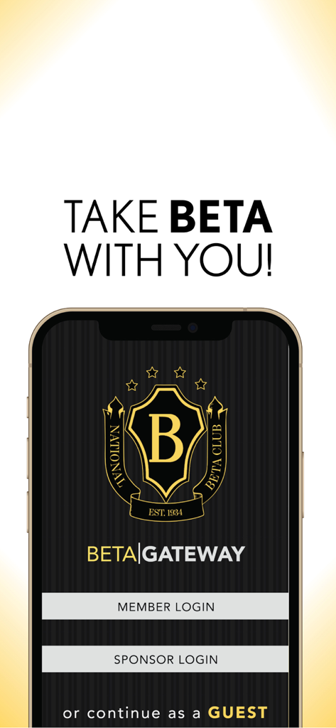 National Beta Mobile App - Pantalla de inicio de sesión de la Aplicación Móvil National Beta que muestra opciones para miembros y patrocinadores
