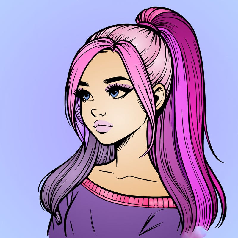 realistic girl with a high ponytail