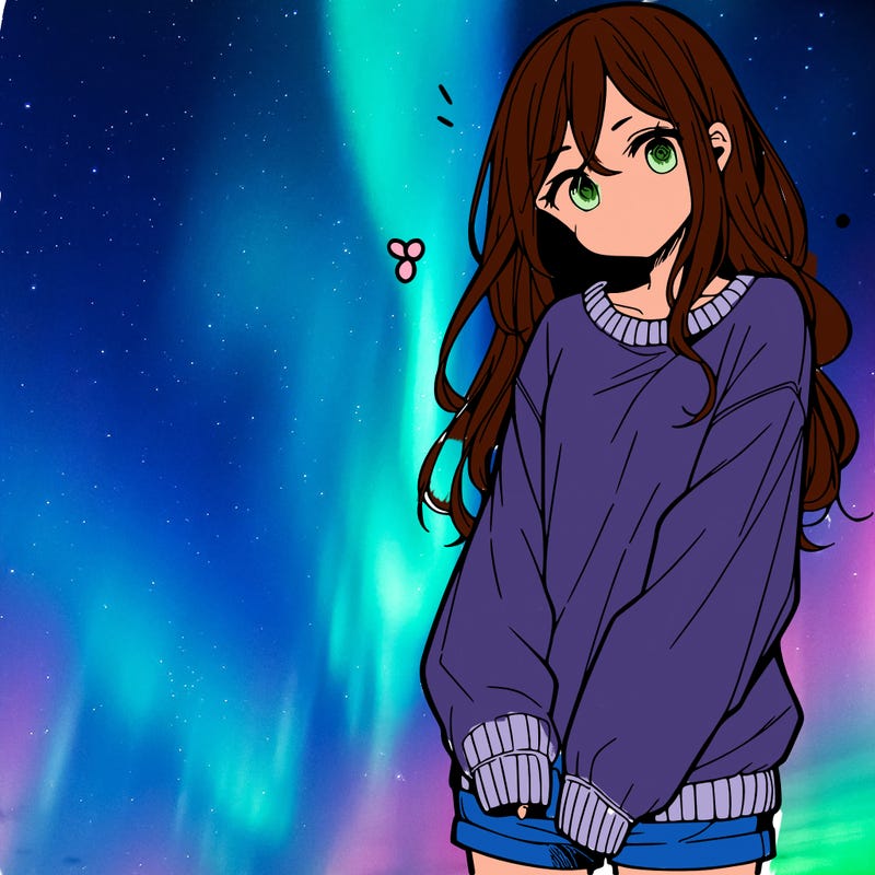 manga teen girl  in a sweater and baggy pants