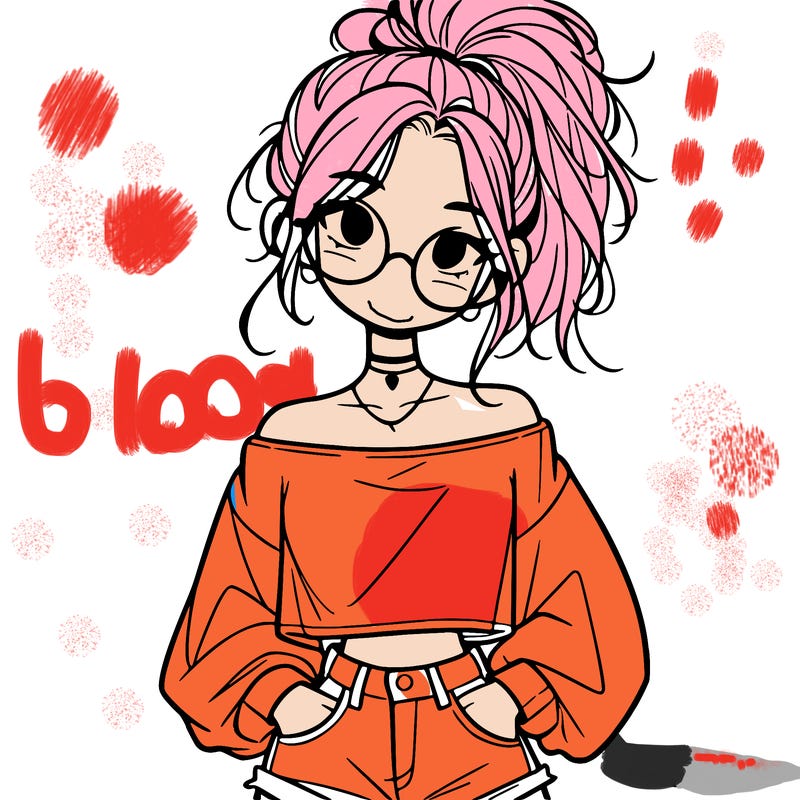 girl with a messy ponytail glasses a baggy crop top and jean shorts