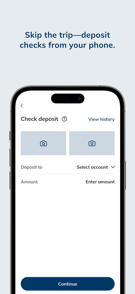Interface de depósito de cheques pelo celular no aplicativo Beacon Bank Mobile
