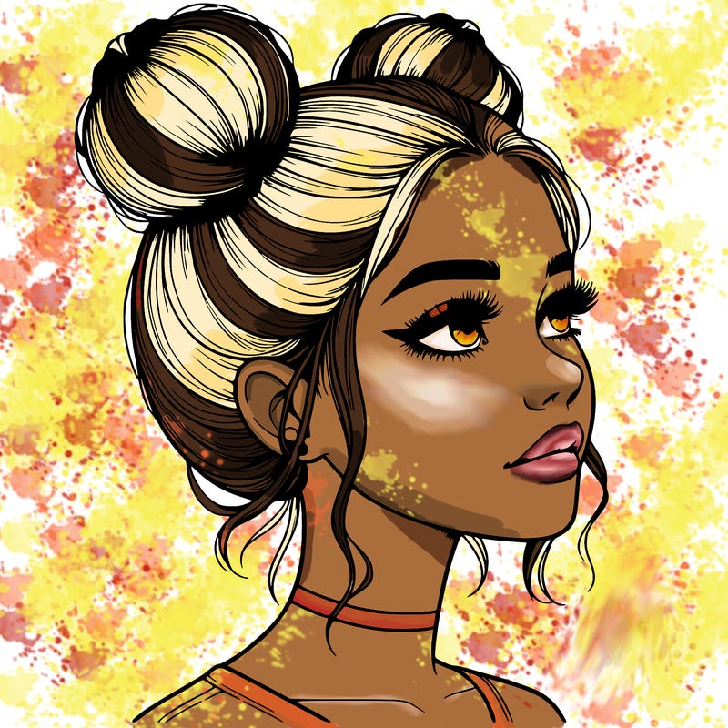 realistic girl with buns on the top of her head