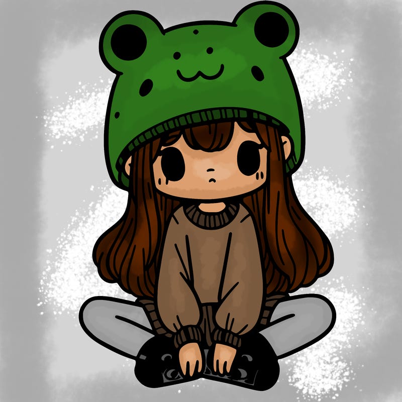 a girl wearing a frog hat and some frog socks