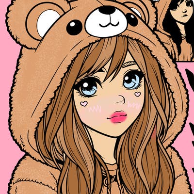 realistic girl in a bear hoodie