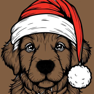 realistic dog with a christmas hat
