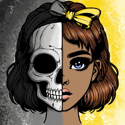 realistic girl with half skull mask