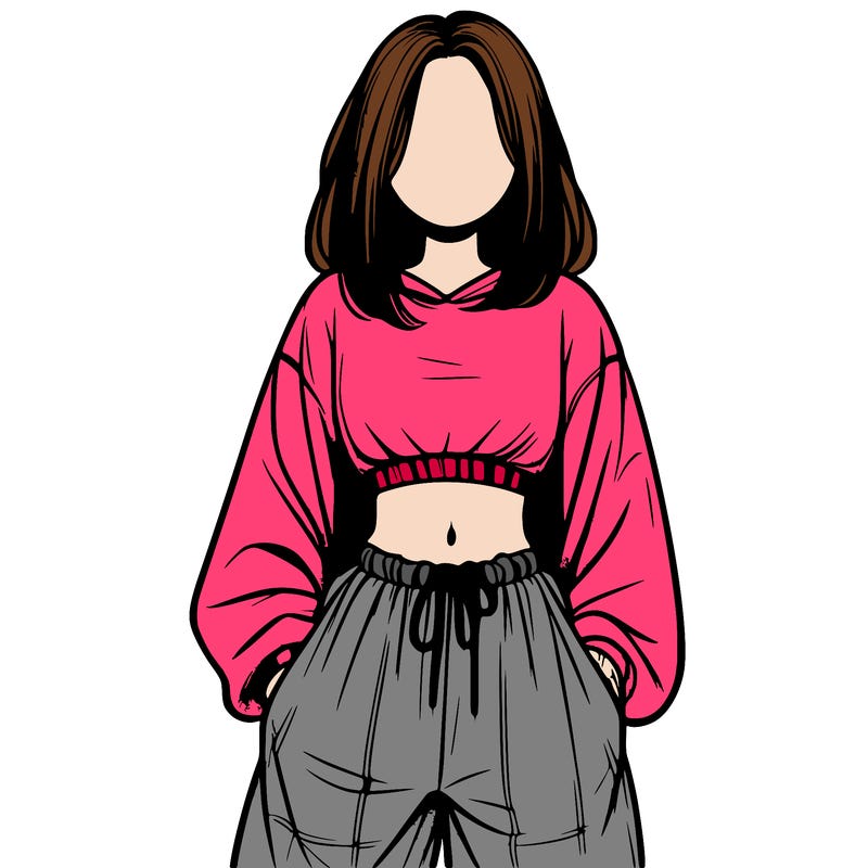 realistic girl faceless with baggy pants and a crop top