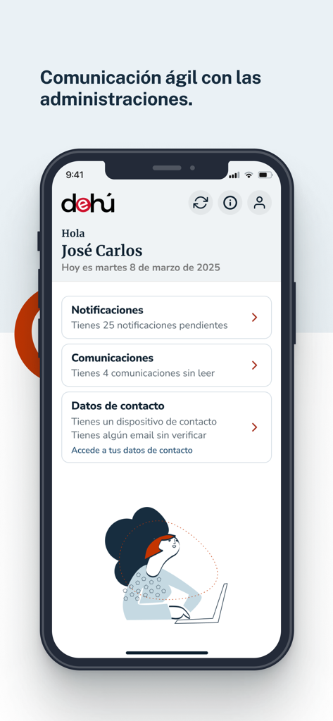 Notifica App home screen interface showing pending notifications and communications