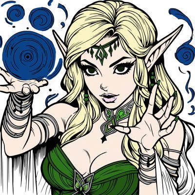 realistic scary beautiful elf sorceress casting spell