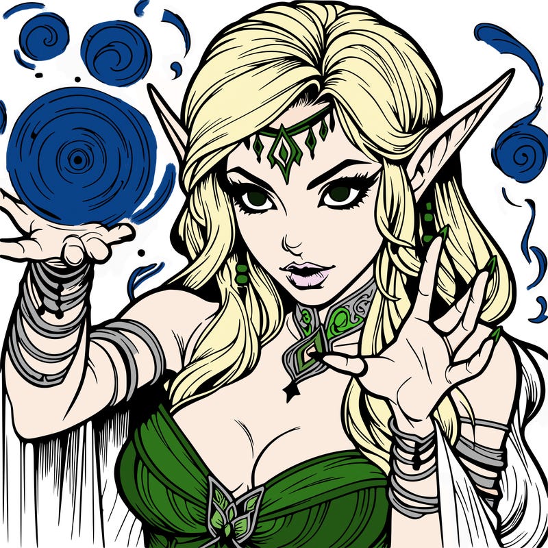 realistic scary beautiful elf sorceress casting spell
