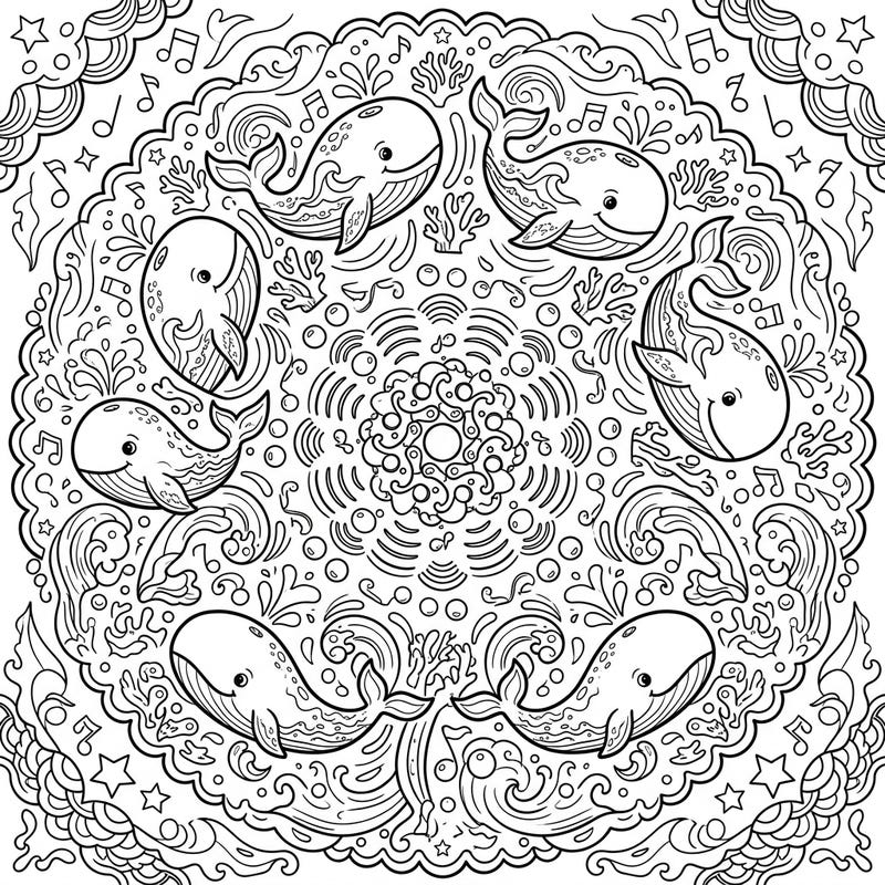 Explore the wonders of the ocean with this enchanting Kids Whale Song Mandala coloring page. Featuring friendly whales, musical notes, and intricate patterns, it's perfect for young artists to enjoy creative aquatic fun.