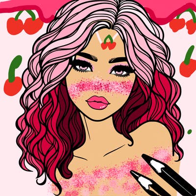 a realistic girl with wavy hair, and lips