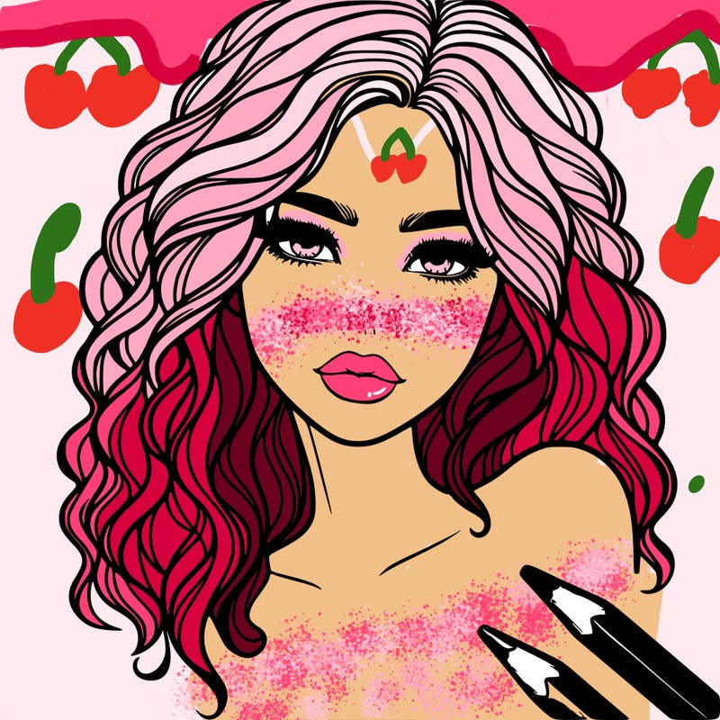 a realistic girl with wavy hair, and lips