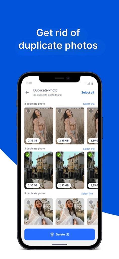 Cleaner X: Phone Photo Cleanup - Cleaner X app interface showing a list of duplicate photos identified for deletion