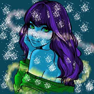 realistic girl with bangs looking over her shoulder