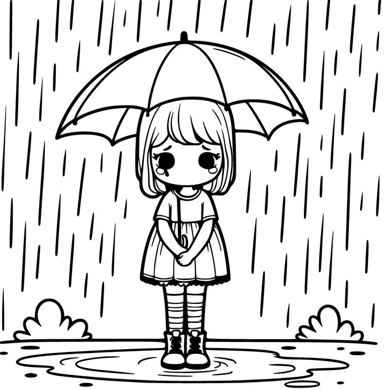a girl sad in the rain realistic