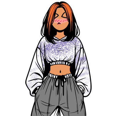 realistic girl faceless with baggy pants and a crop top