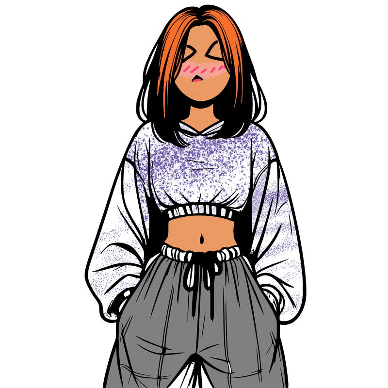 realistic girl faceless with baggy pants and a crop top