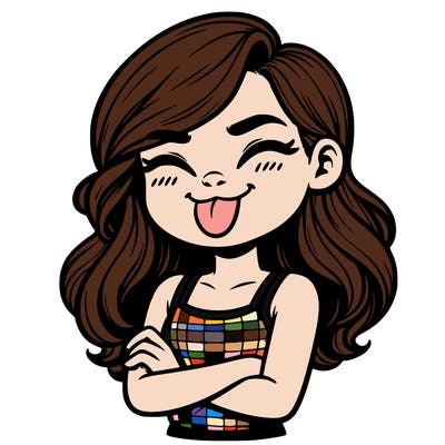 realistic girl crossing her arms and wearing a tank top with her tongue held out she has long hair